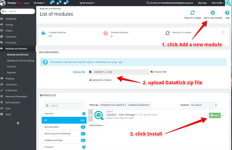 installation datakick module