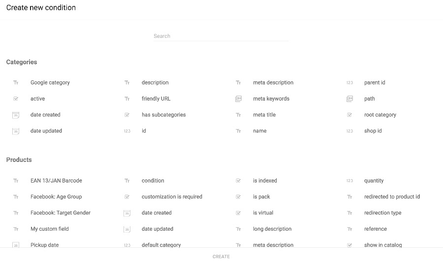 Condition field list